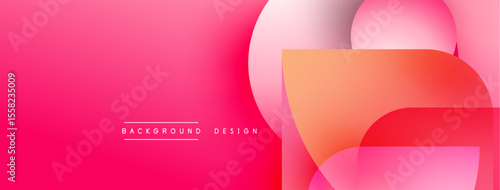 Abstract pink gradient background. Overlapping circles, rectangles create dynamic visual effect. Modern design elements present.