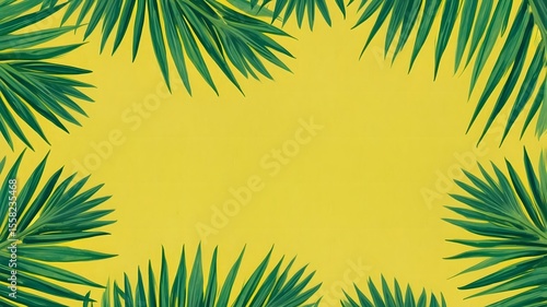 Tropical Palm Leaves Frame on Yellow Background – Summer, Vacation, and Copy Space Design Concept

