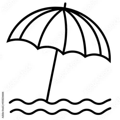 Beach Umbrella Icon Vector | Generative AI & Linocut Silhouette Design