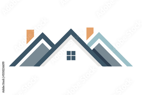 Stylized modern house roofline with multiple peaks and chimneys on a black background