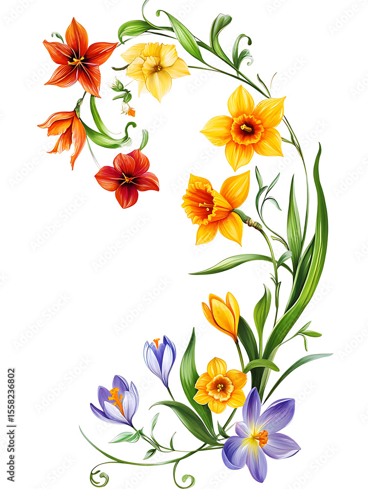 Fototapeta premium Floral arrangement design botanical garden digital artwork vibrant colors close-up view nature inspiration
