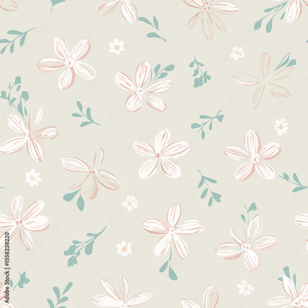 Fototapeta premium Floral Seamless Pattern – Elegant Botanical Background Design