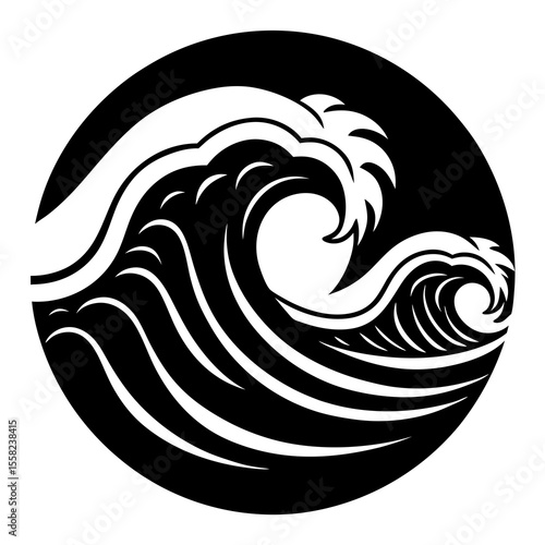 Ocean Waves Icon Vector | Generative AI & Linocut Silhouette Design for Microstock
