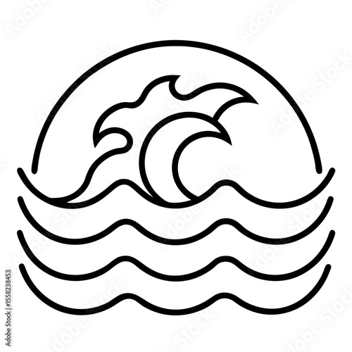 Ocean Waves Icon Vector | Generative AI & Linocut Silhouette Design for Microstock