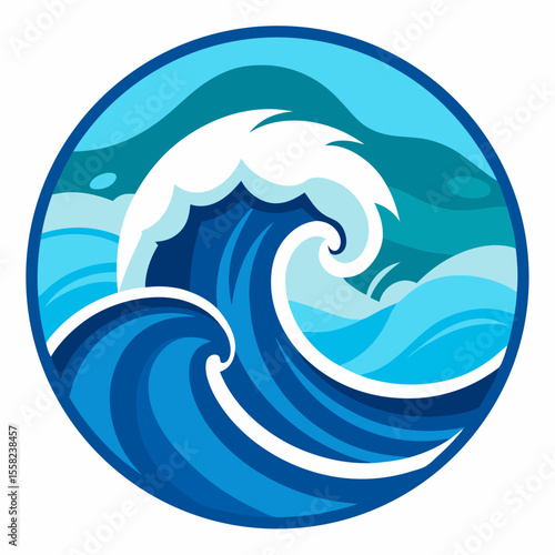 Ocean Waves Icon Vector | Generative AI & Linocut Silhouette Design for Microstock