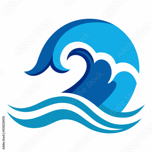 Ocean Waves Icon Vector | Generative AI & Linocut Silhouette Design for Microstock