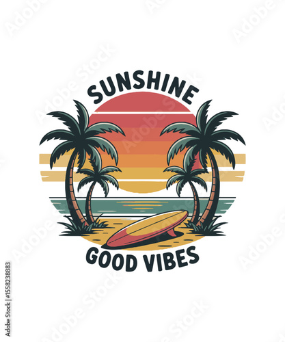 Wallpaper Mural Hand-drawn vintage sketch-style vector illustration of a tropical beach scene t-shirt design, Sunshine paradise graphic print design. tropical island art for fashion, beach wave art, easily editable. Torontodigital.ca