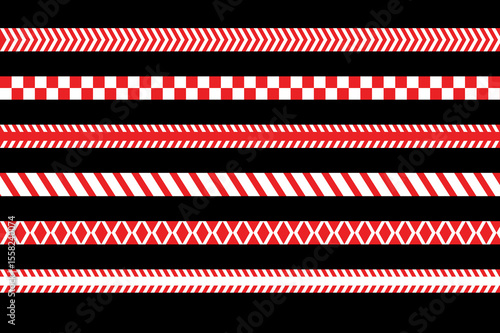 white and red caution warning tape set for industrial safety, road, construction, hazard area. vector illustration with transparent background