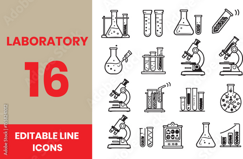 Laboratory and test line icon set. Laboratory, research, scientist, experiment, lab, science, chemical, toxic, microscope, experiment, education, biotechnology line icon set. Ui thin line icon pack