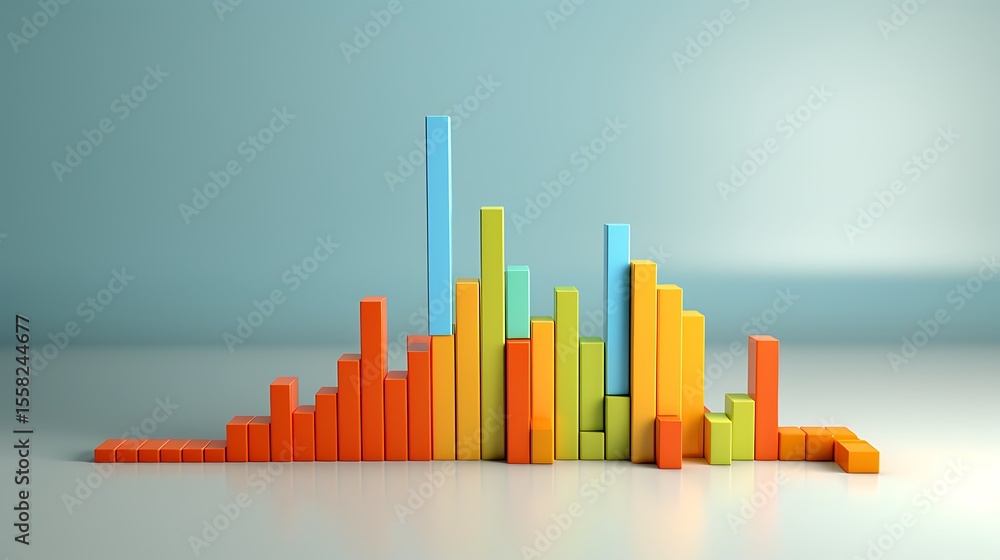 Fototapeta premium Colorful 3D Bar Graph Displaying Fluctuations, Statistics, and Trend Analysis for Data Visualization