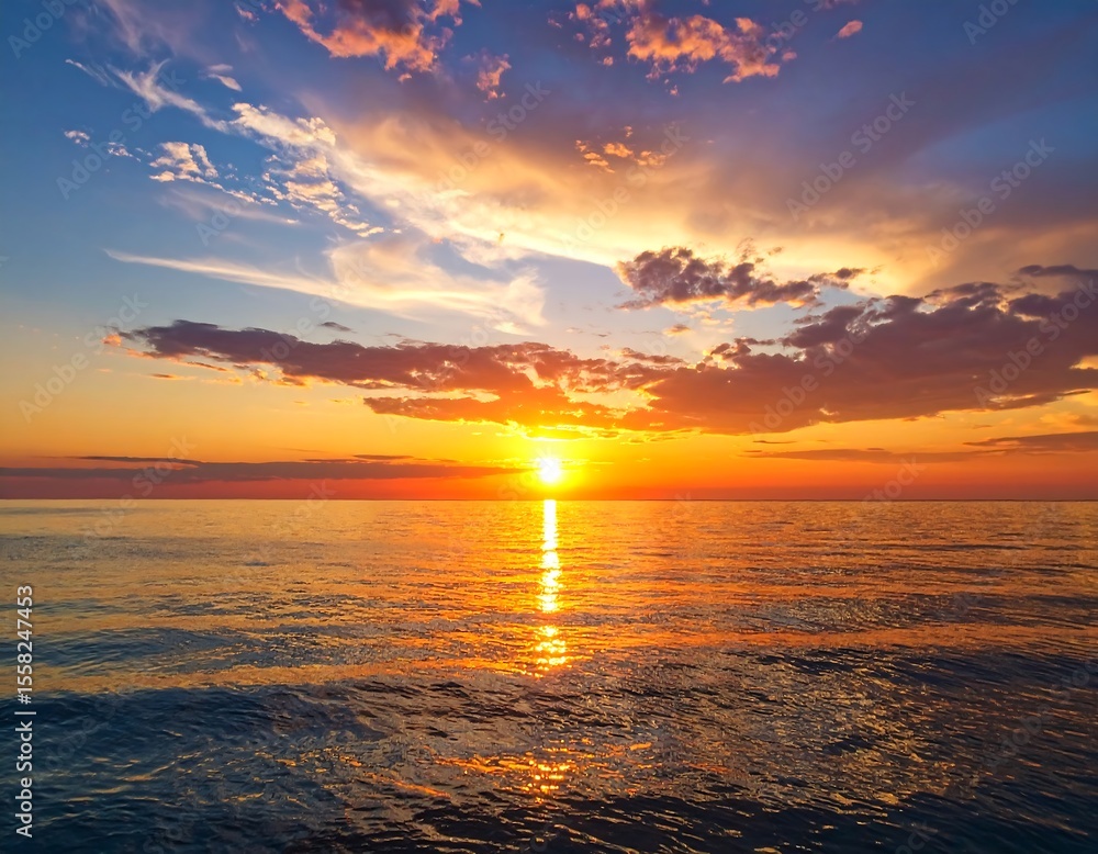 Obraz premium Dramatic sunset over calm ocean