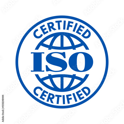 iso certified stamp, vector illustration isolated on white background, good quality badge