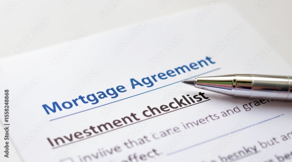 real estate investment checklist document concept. Mortgage agreement document with checklist and pen on paper. real estate investment checklist document concept. Mortgage agreement document with checklist and pen on paper.