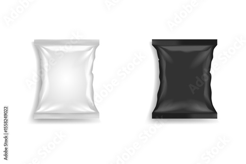 Black and white blank plastic bags mockup