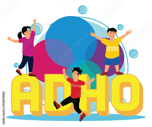 ADHD, attention deficit hyperactivity disorder concept. Children Playing Cheerfully.