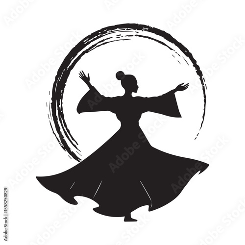 silhouette of a dancing girl,  Whirling Dervish Woman Silhouette Vector Art