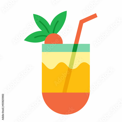 Tropical Drink Icon Vector | Generative AI & Linocut Silhouette Style