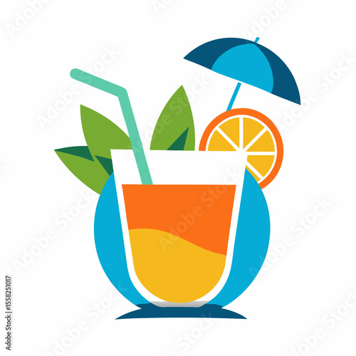 Tropical Drink Icon Vector | Generative AI & Linocut Silhouette Style