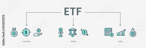 Exchange Traded Fund icon set with modern green concept