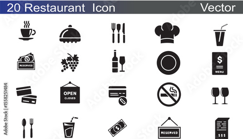 Black Restaurant Icon set Vector illustration