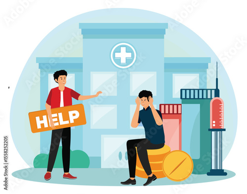 Drug rehab center concept. Drug rehab and Medicine with Supportive people.