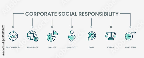 corporate social responsibility icon set with modern green concept