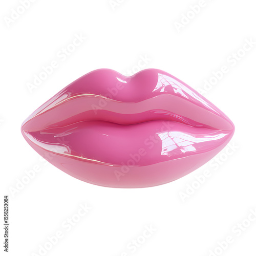 3d icon of glossy pink lips isolated on transparent background