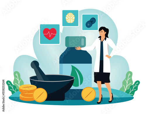  Holistic medicine concept. Herbal Medicine with Professional and Modern.