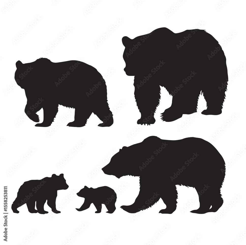 Fototapeta premium bear family silhouette set, Black & White silhouette set 