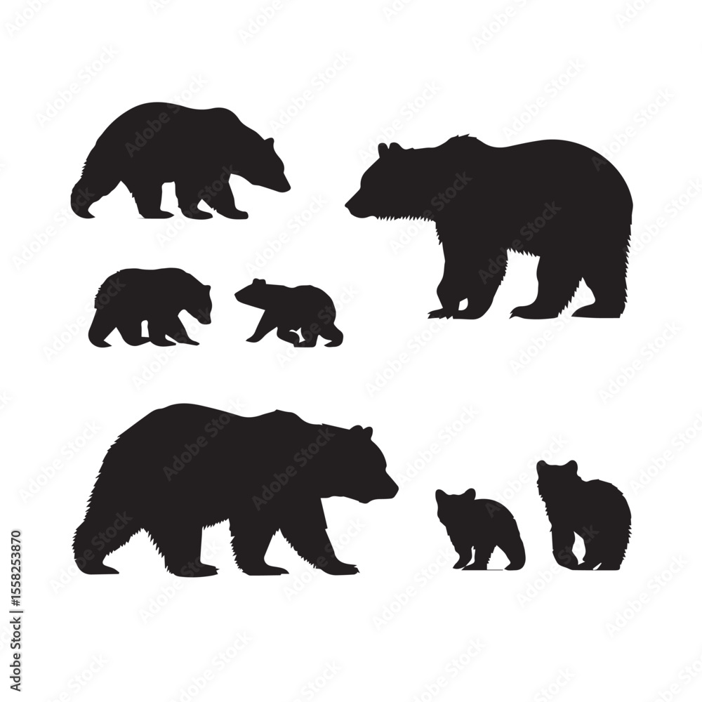 Fototapeta premium bear family silhouette set, Black & White silhouette set 