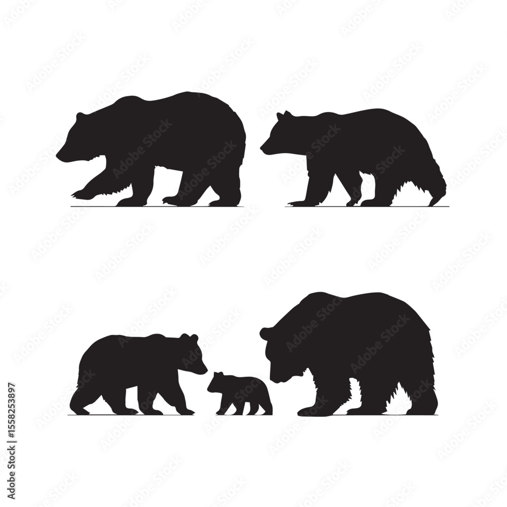 Fototapeta premium bear family silhouette set, Black & White silhouette set 