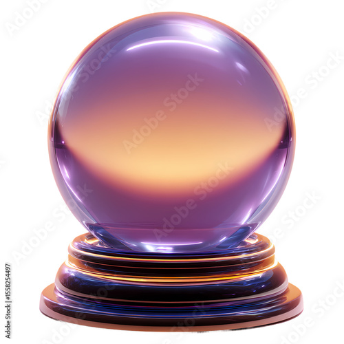 3d icon of a shiny crystal ball with purple and orange hues isolated on transparent background