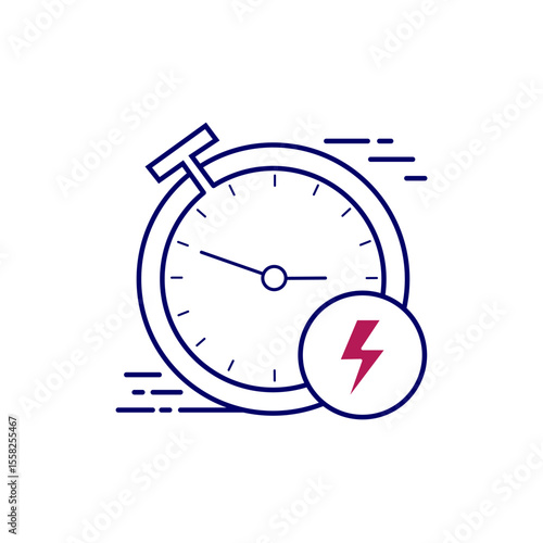 Minimalist stopwatch icon with lightning symbol, suitable for training apps, games, time management or quick features in user interfaces.