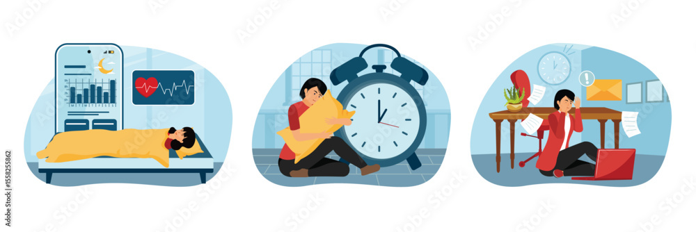 Obraz premium Sleep tracking concept. Sleep deprivation. Work pressure.