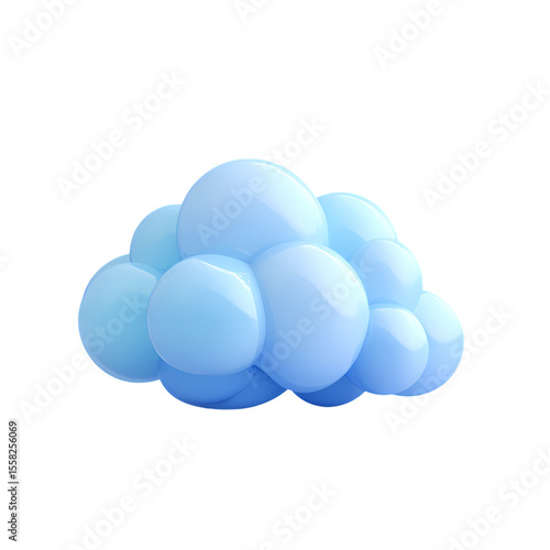 3d icon of a soft blue cloud made of connected spheres isolated on transparent background