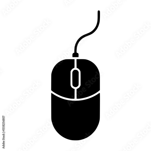 Minimalist black silhouette of wired computer mouse icon