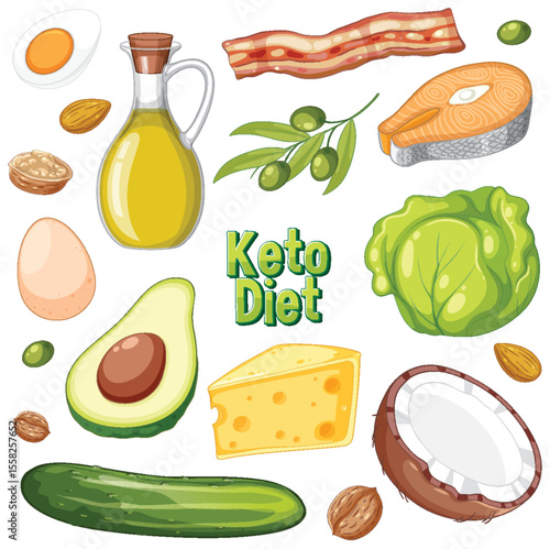 Keto Diet Food Illustration with Healthy Ingredients