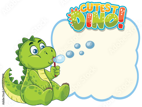 Adorable Dinosaur Blowing Bubbles Illustration