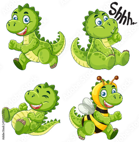 Cute Baby Dinosaur Vector Illustration Set
