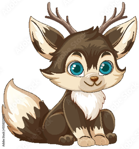 Cute Fantasy Creature with Antlers Illustration