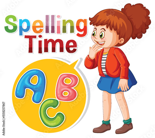 Colorful Children's Spelling Illustration with Letters