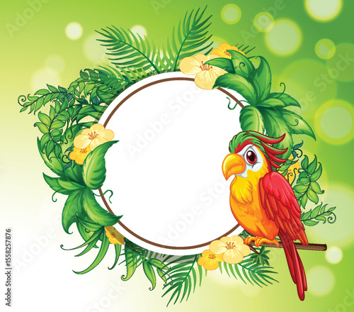Tropical Parrot with Floral Frame Illustration