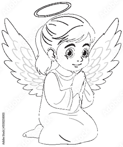Kneeling Angel Child with Halo and Wings