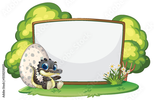 Cute Dinosaur with Blank Signboard