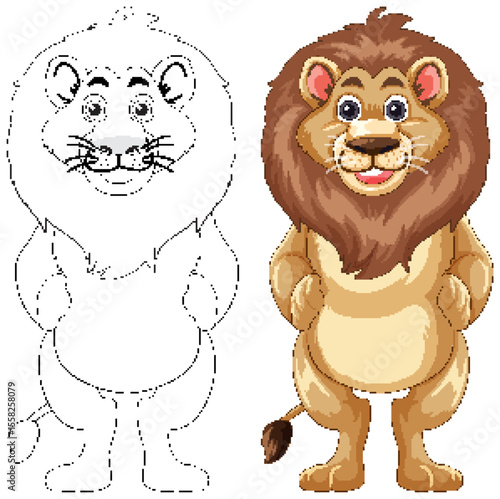 Cartoon Lion Illustration with Outline