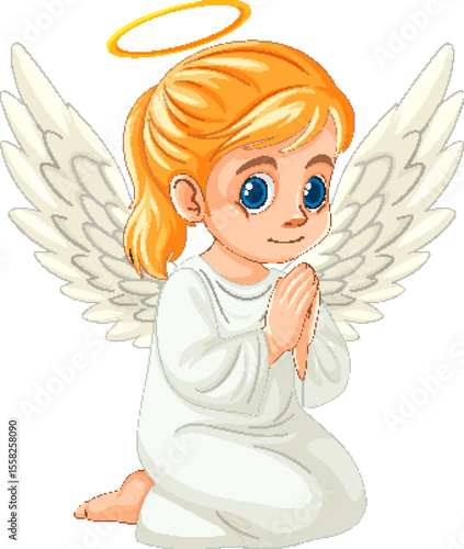 Kneeling Angel with Golden Hair and Halo