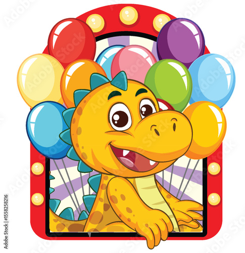 Cheerful Dinosaur with Colorful Balloons