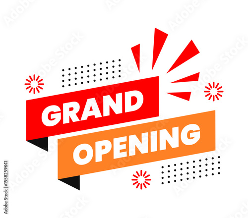 Grand Opening Red And Orange Ribbon Banner. For Icon, Logo, Label, Seal, Tag, Sign, Symbol, Badge, Stamp, Flyer, Sticker, Emblem, Badges, Labels, Poster.
Vector Illustration