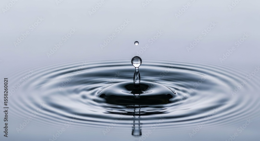 Water drop falling creates ripples in liquid surface, close-up Water drop falling creates ripples in liquid surface, close-up