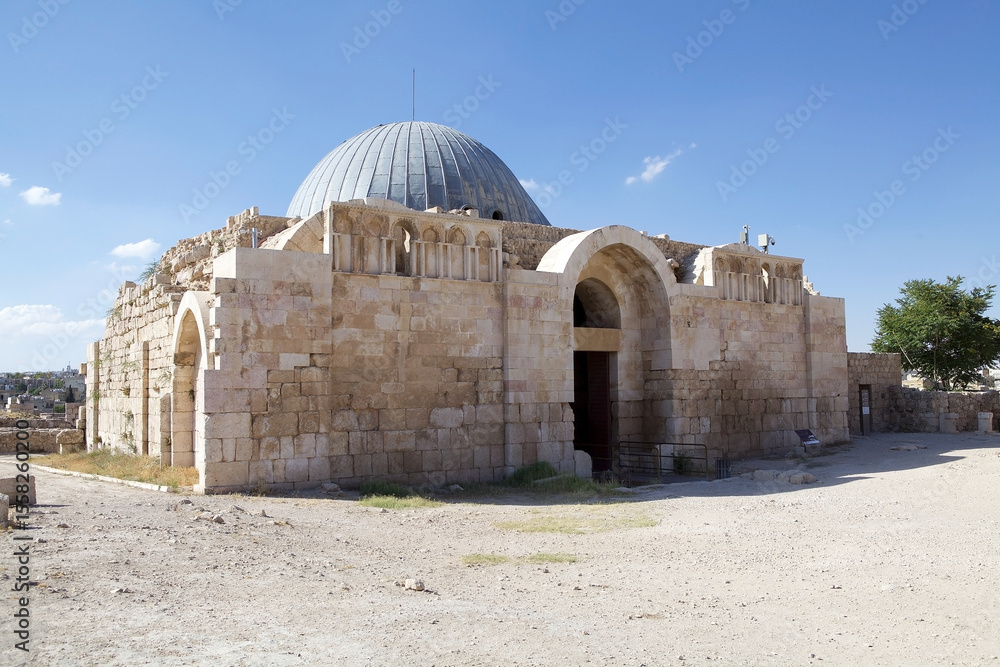 Fototapeta premium Amman Citadel on Citadel Hill, the Umayyad Palace at the archaeological site over Downtown Amman, Jordan